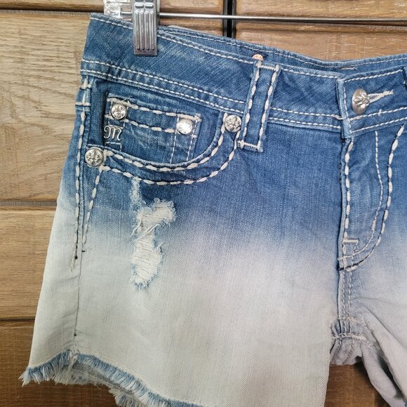 MISS ME SHORTS BLEACH DIP DYE BLUE OMBRE STRETCH LOW RISE DISTRESSED SIZE 28 - Picture 4 of 14
